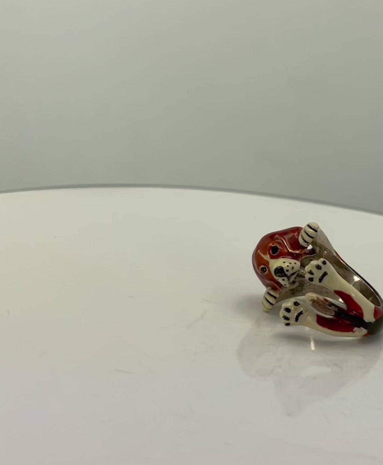 Enamel on Silver Ceramic Beagle Dog ring