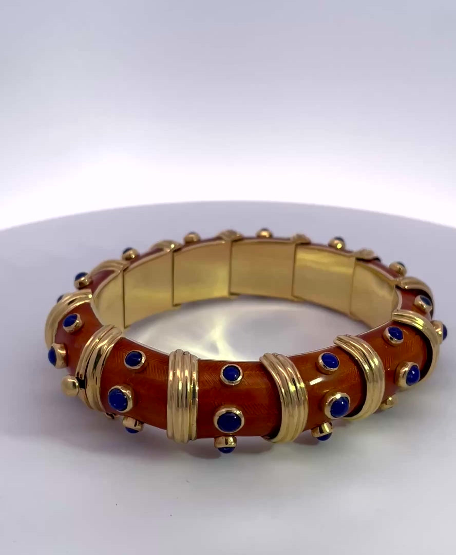 18K Guilloche Enamel Bracelet w/ Lapis lazuli inserts