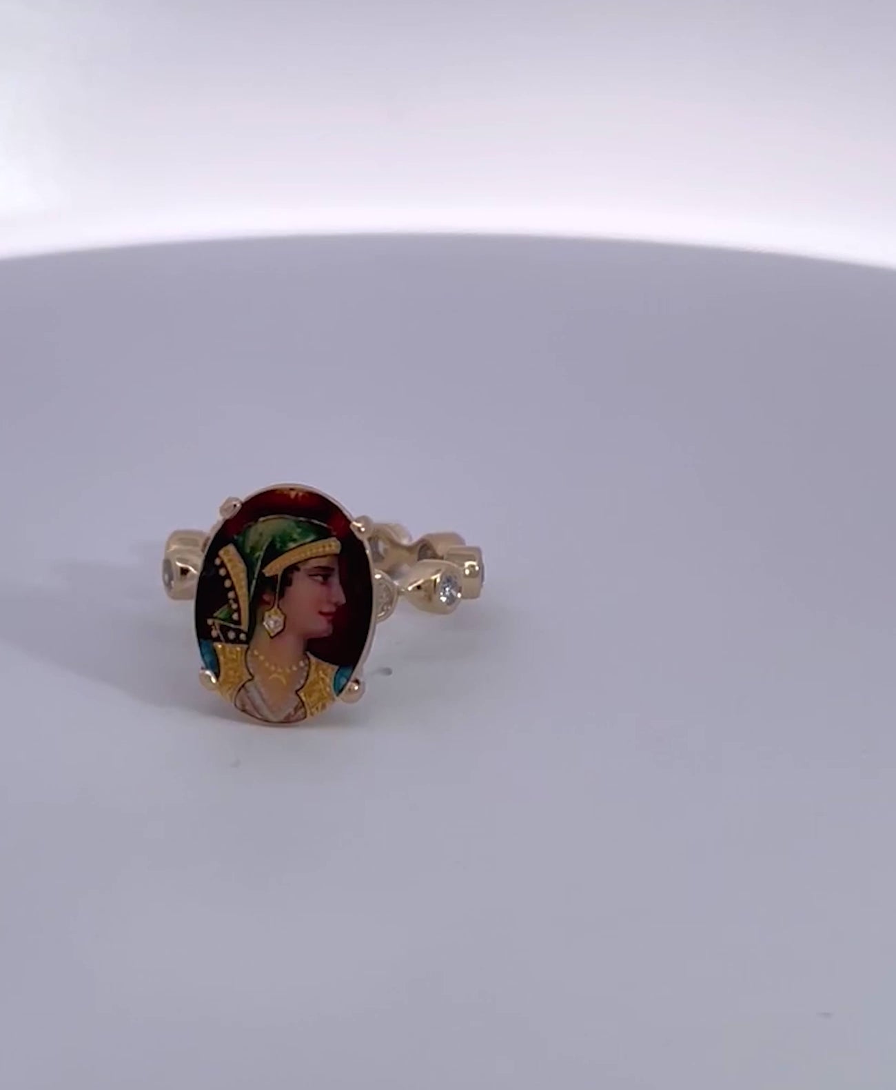 Enamel Faced Portrait of Athena Ring 14K