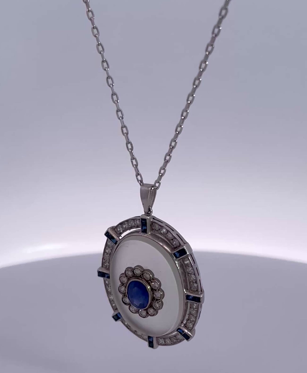 Rock Crystal Pendant Sapphire Diamonds 18K