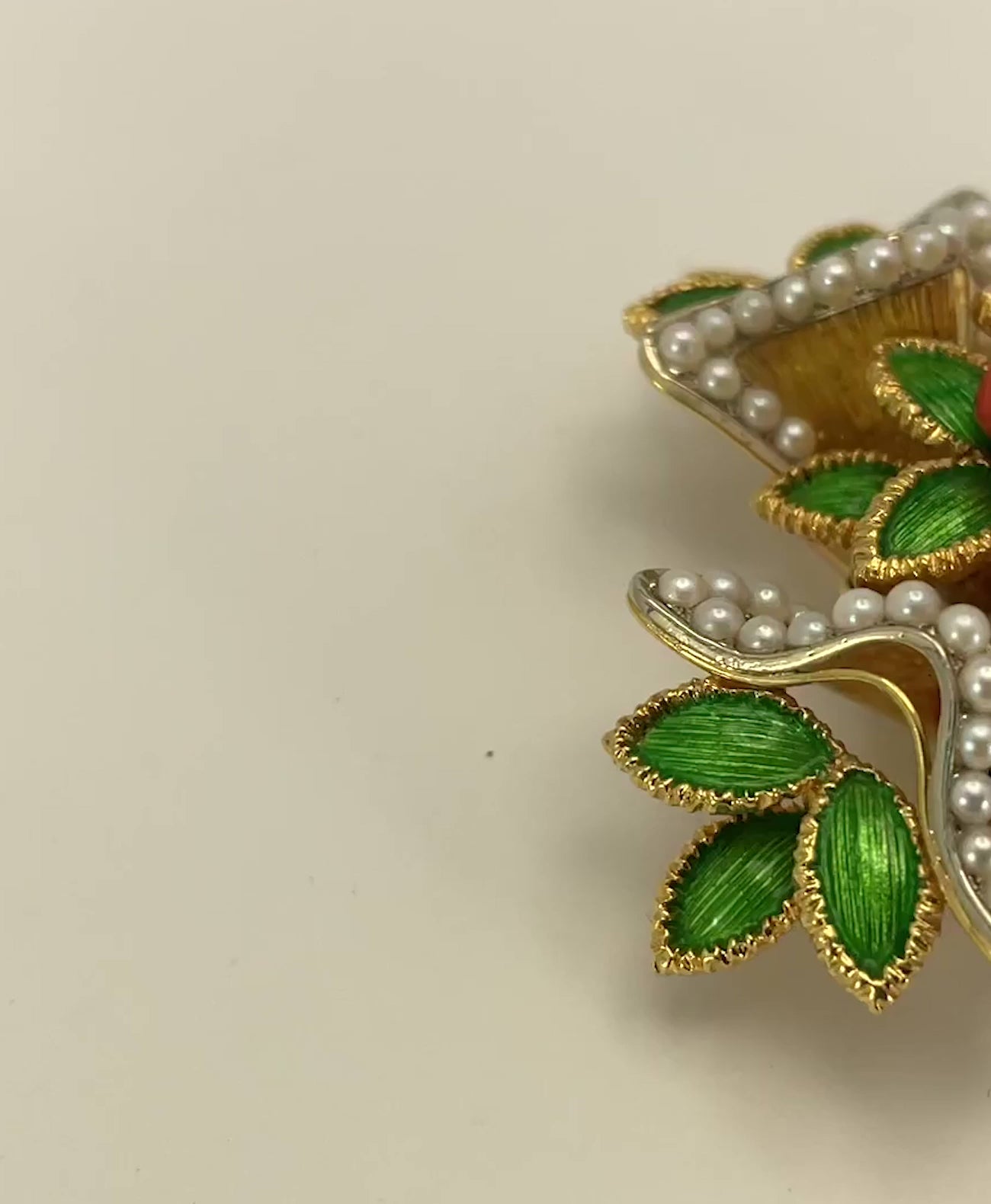 French Enamel, Pearl, Coral, Maltese Cross Flower Brooch Pendant