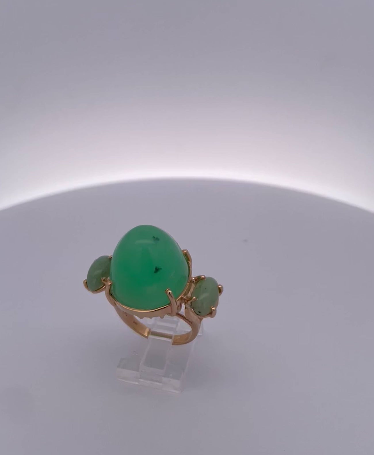 18K Bullet Chrysophase and Jade 3 Stone Ring