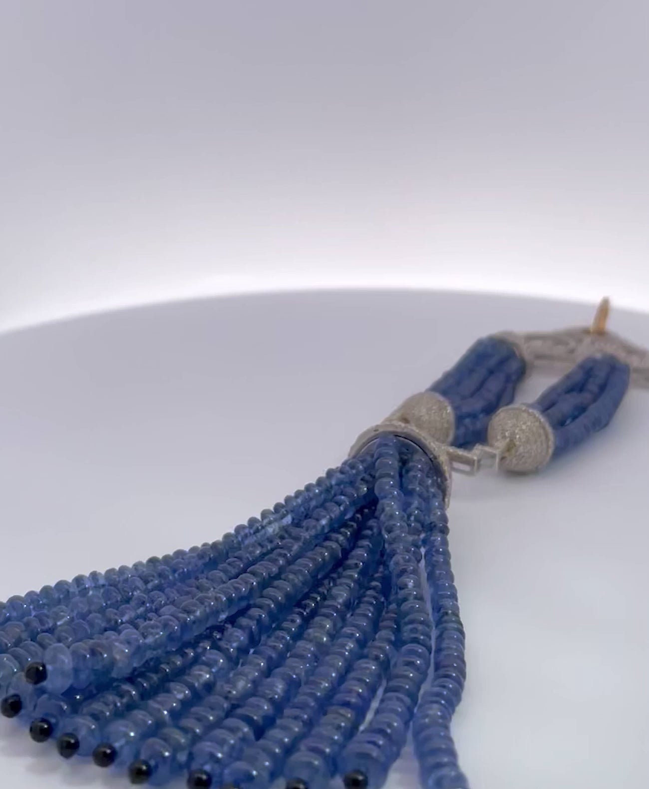 Sapphire bead necklace with tassels