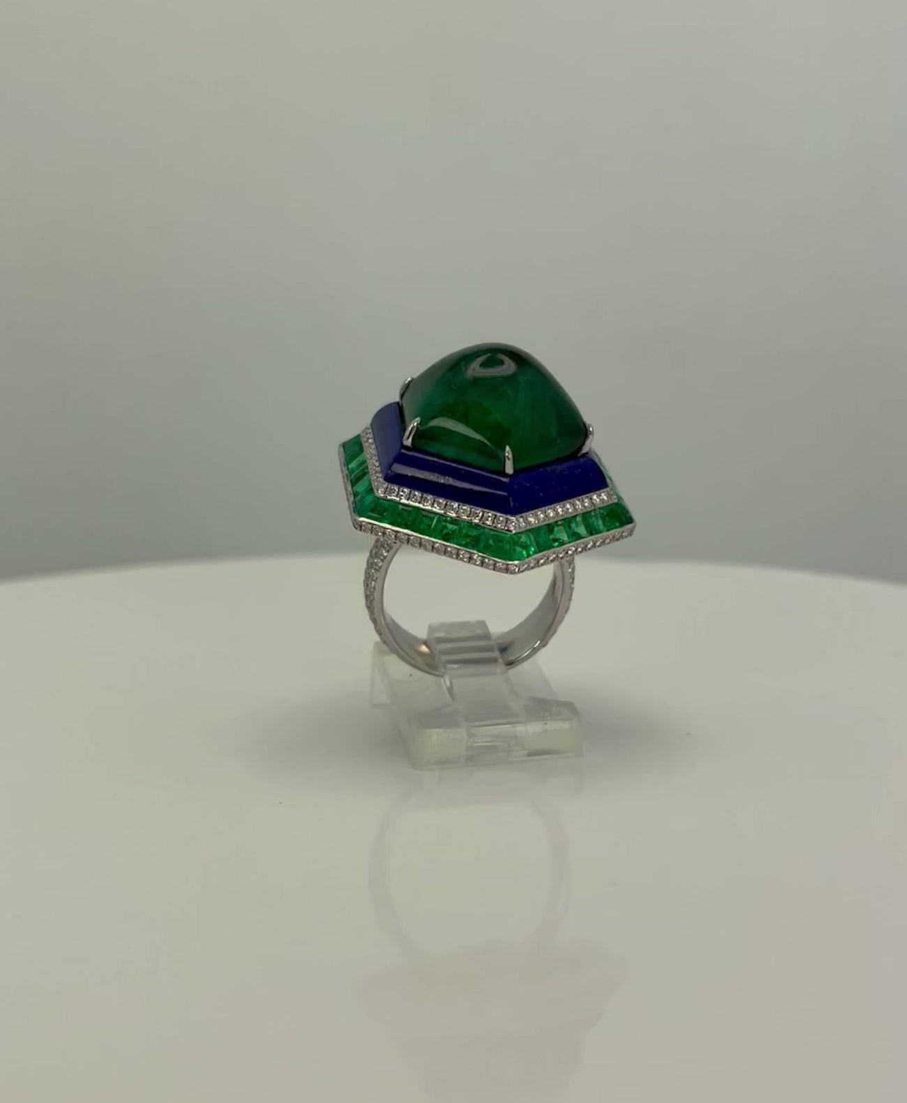 Emerald Lapis Diamond Ring 18K