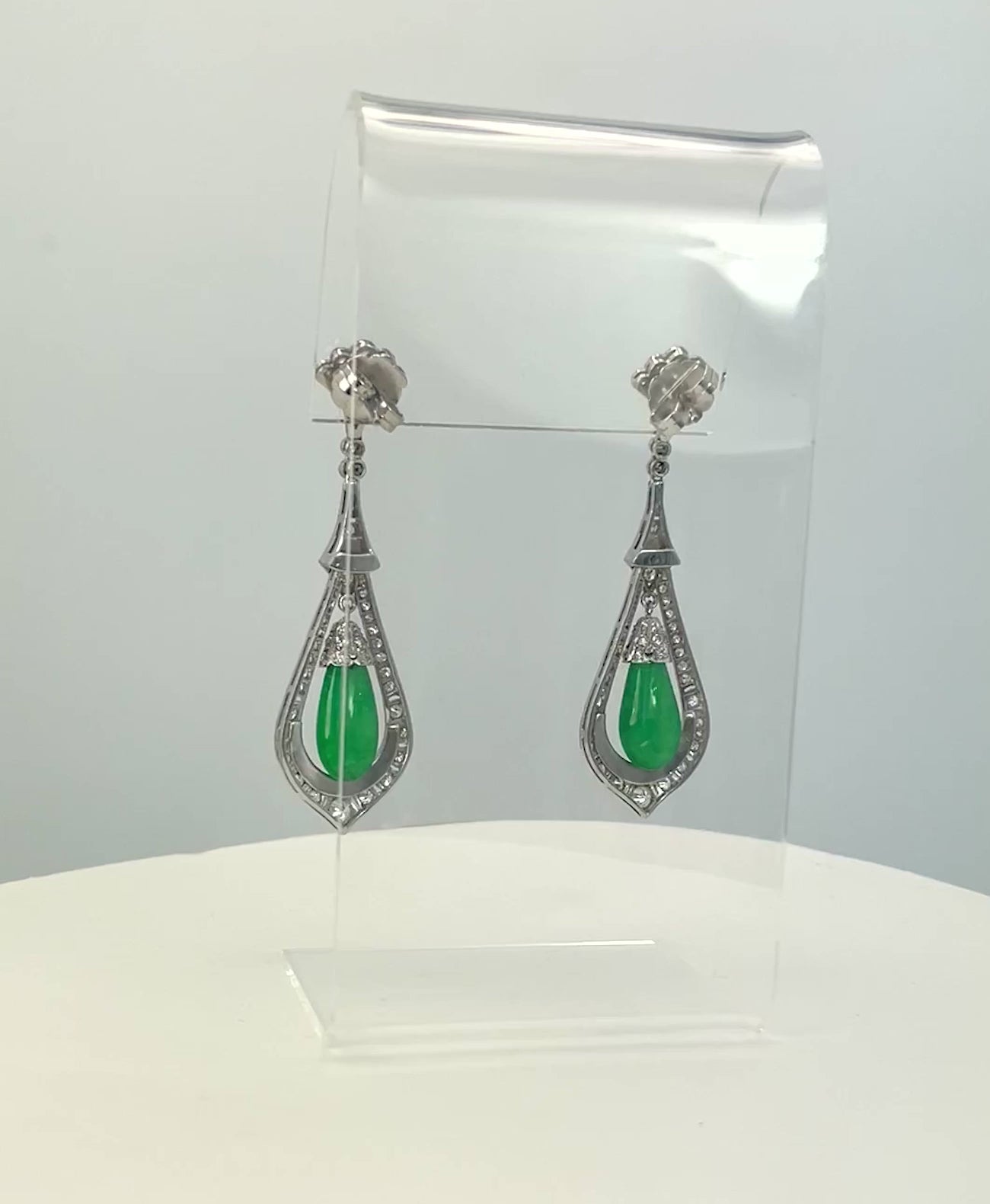 Jade Enamel Diamond Long Earrings