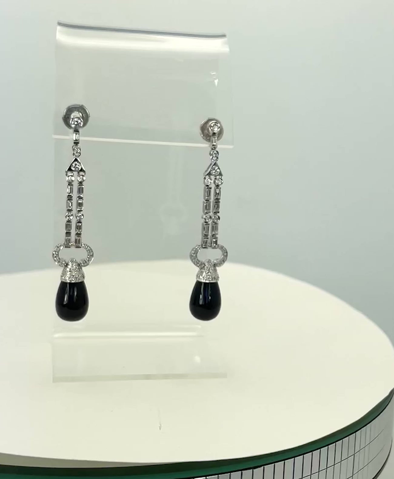 Onyx Diamond Long Earrings 18K