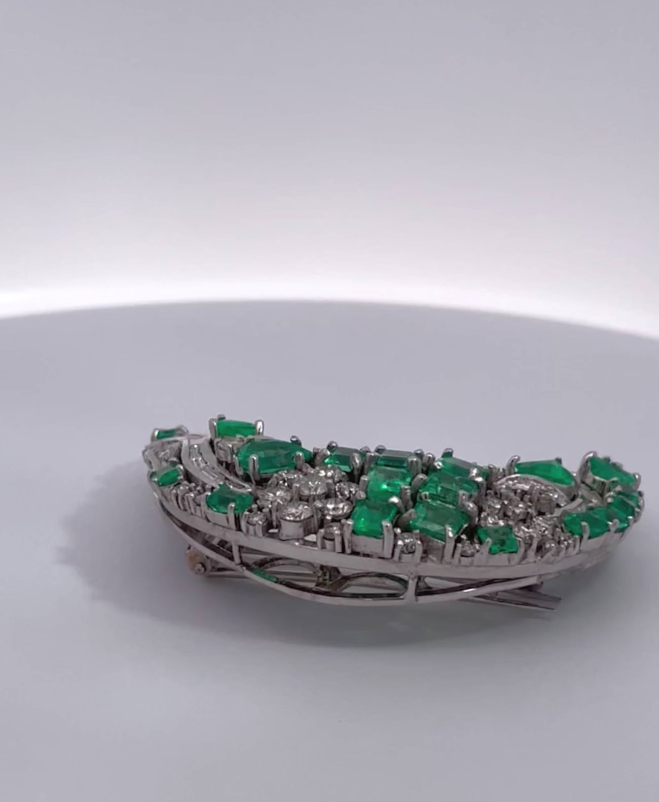 Emerald Diamond Crescent Brooch