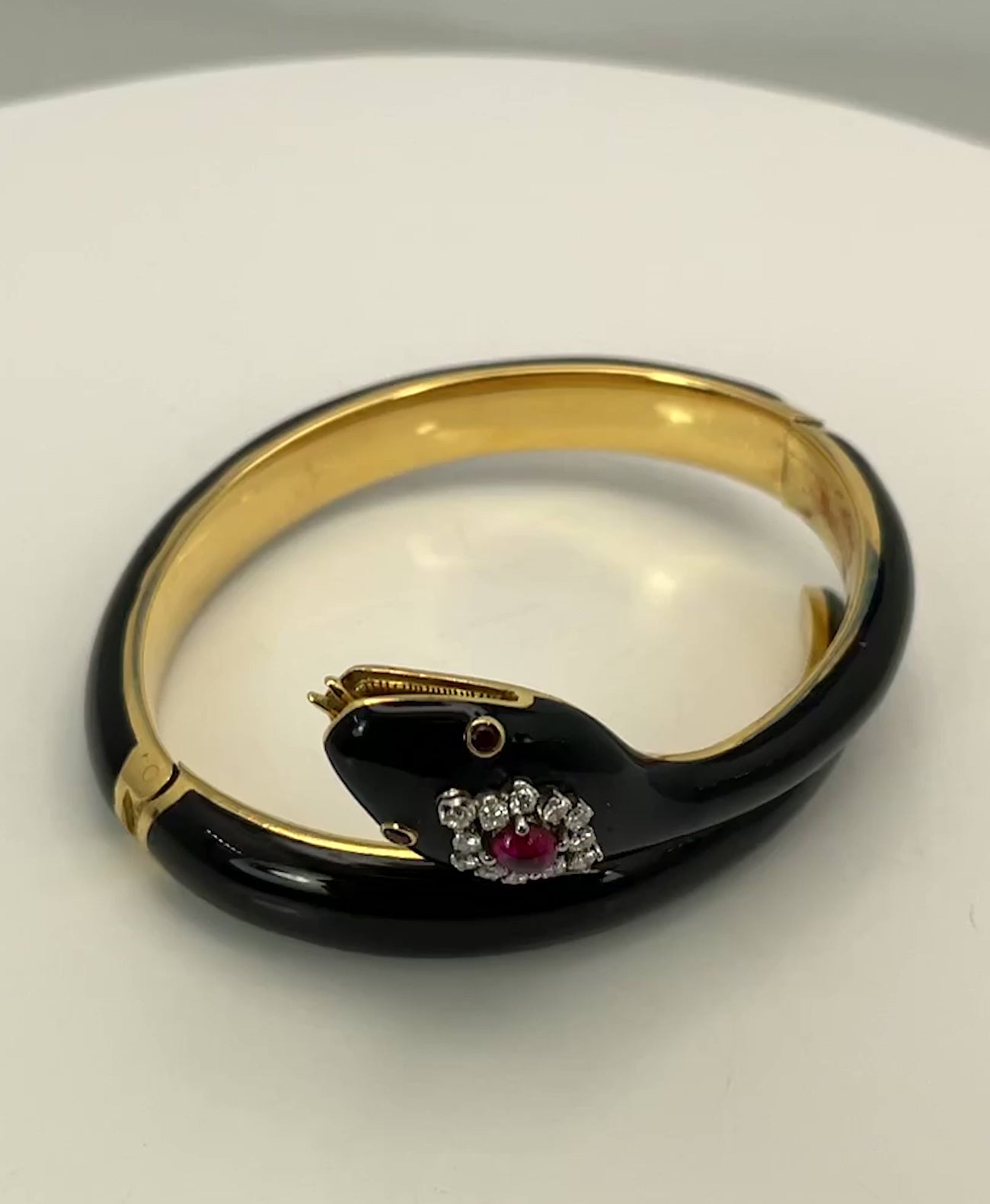 Black Enamel Snake Bracelet 18K Ruby Head