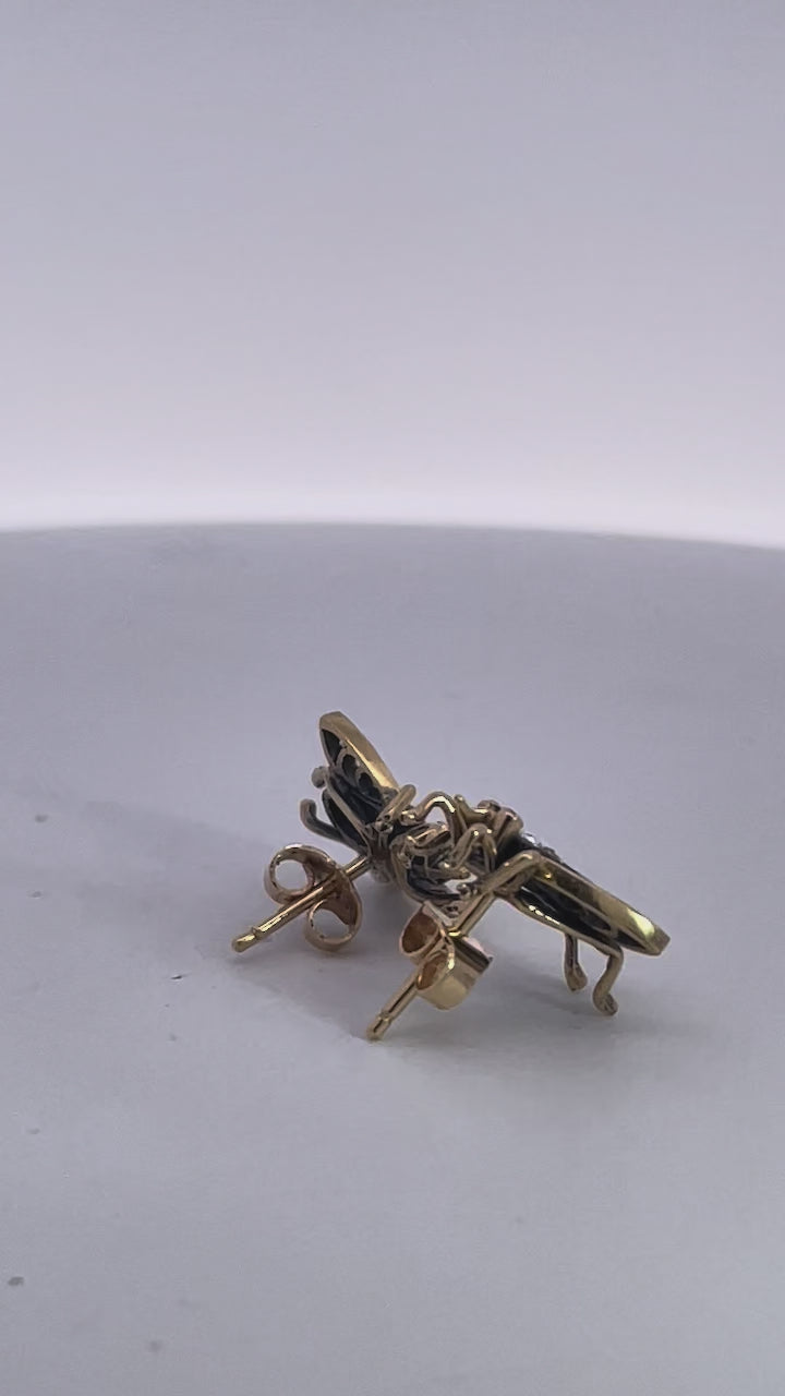 Antique Gold and Silver Bee Earrings with Sapphires and Diamonds