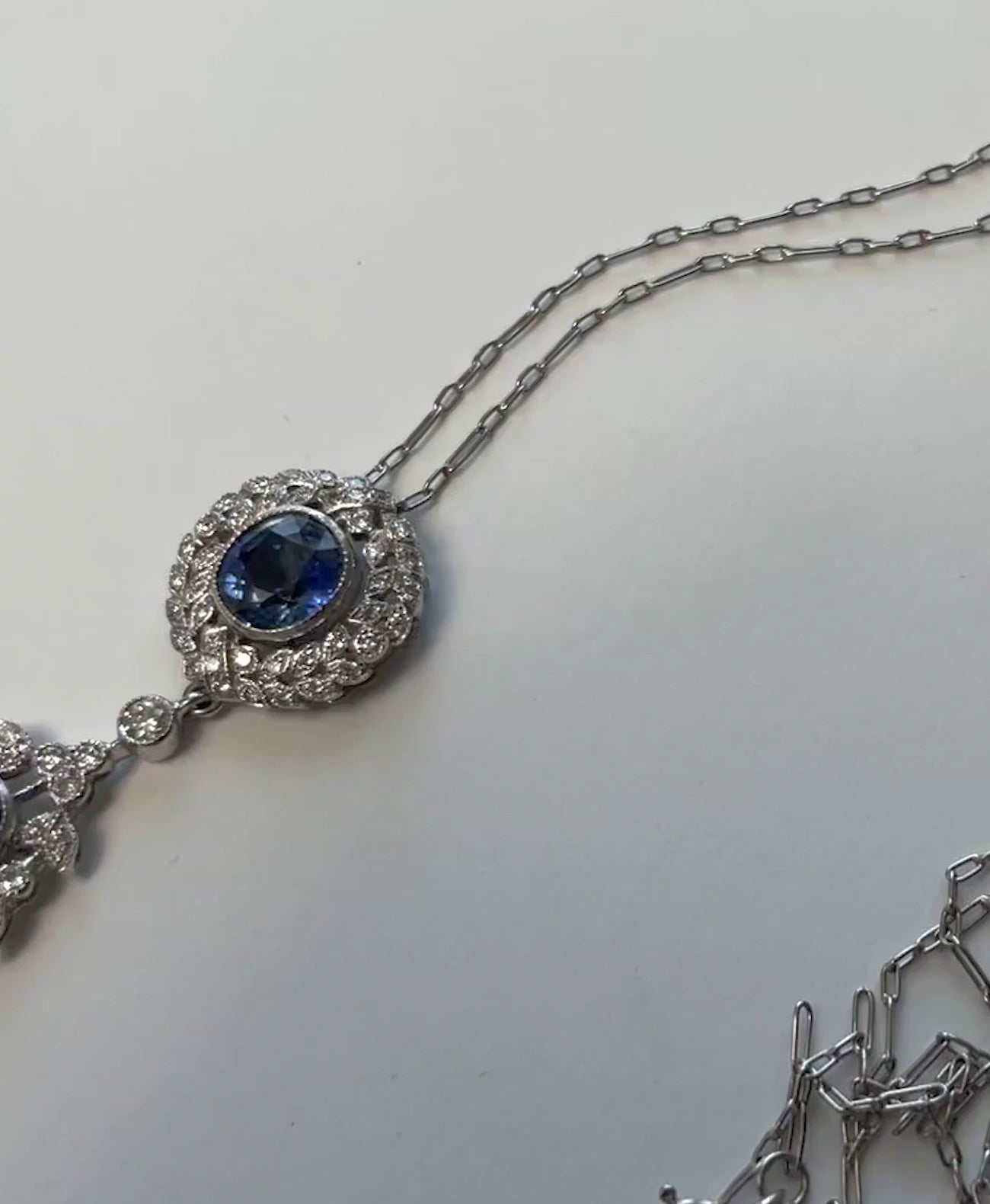 Vintage Sapphire Diamond 18K Drop Necklace