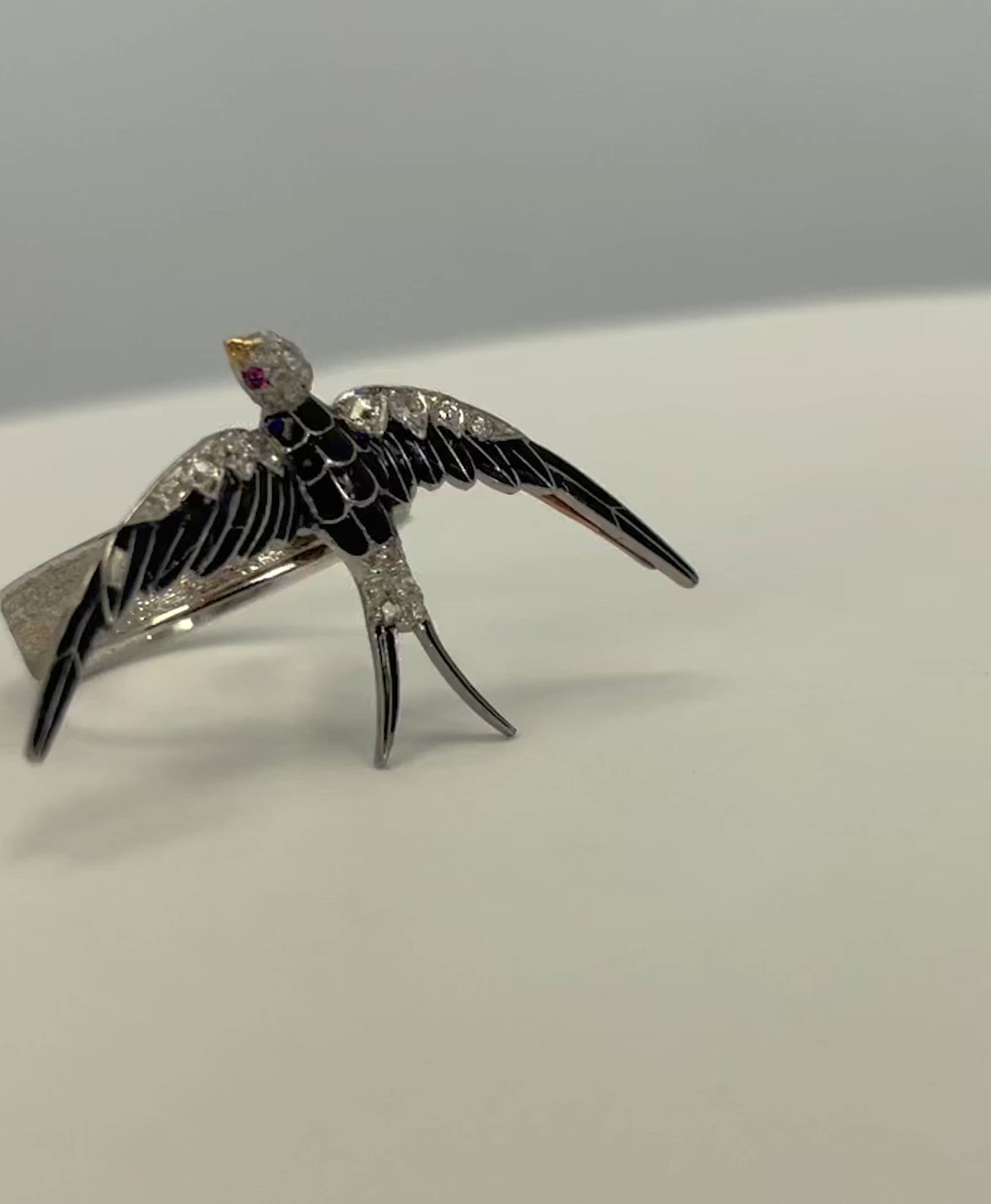 Antique Victorian Enamel Swallow Ring 