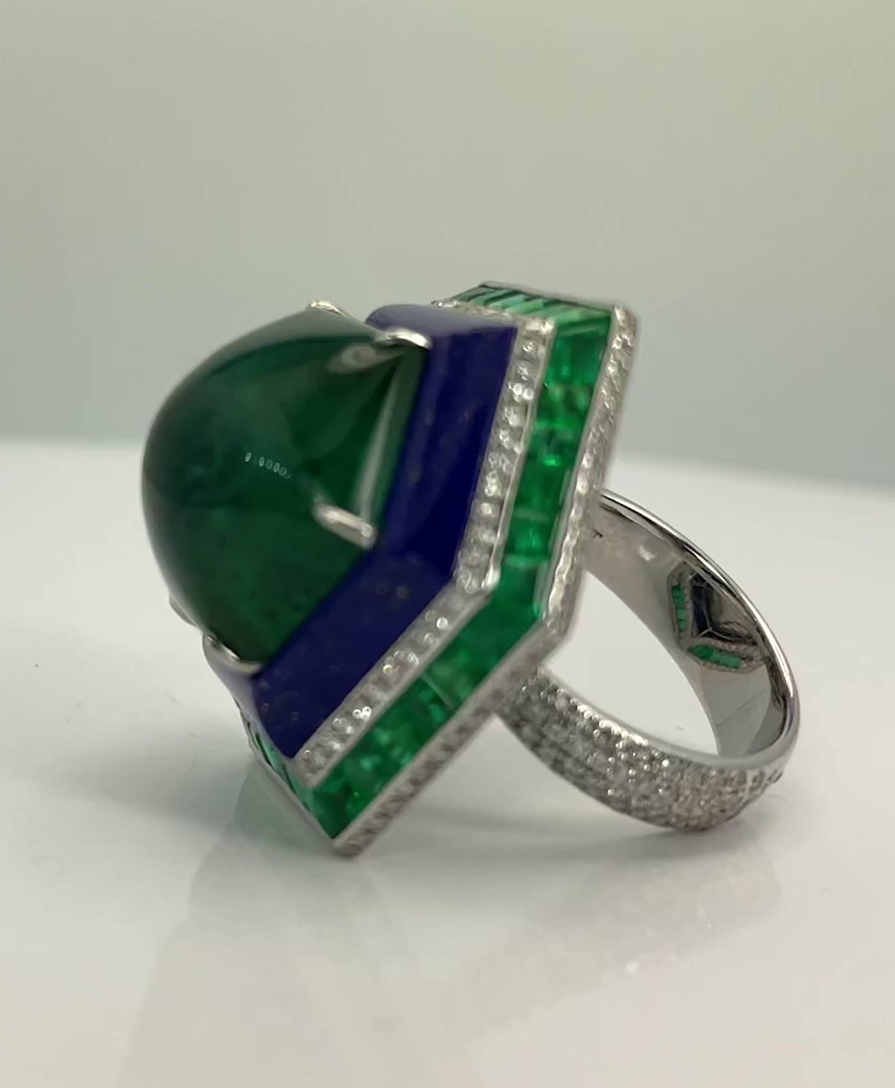 Emerald Lapis Diamond Ring 18K