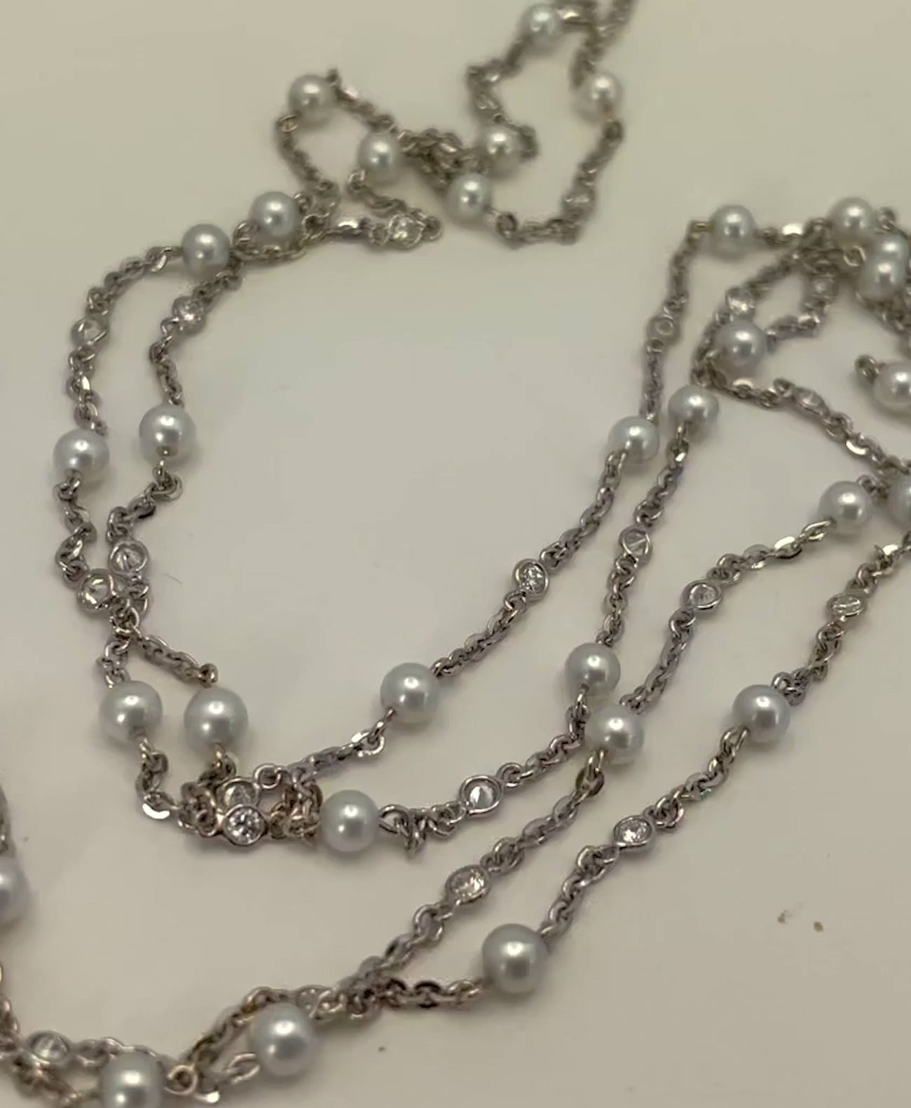Platinum necklace with seed pearls