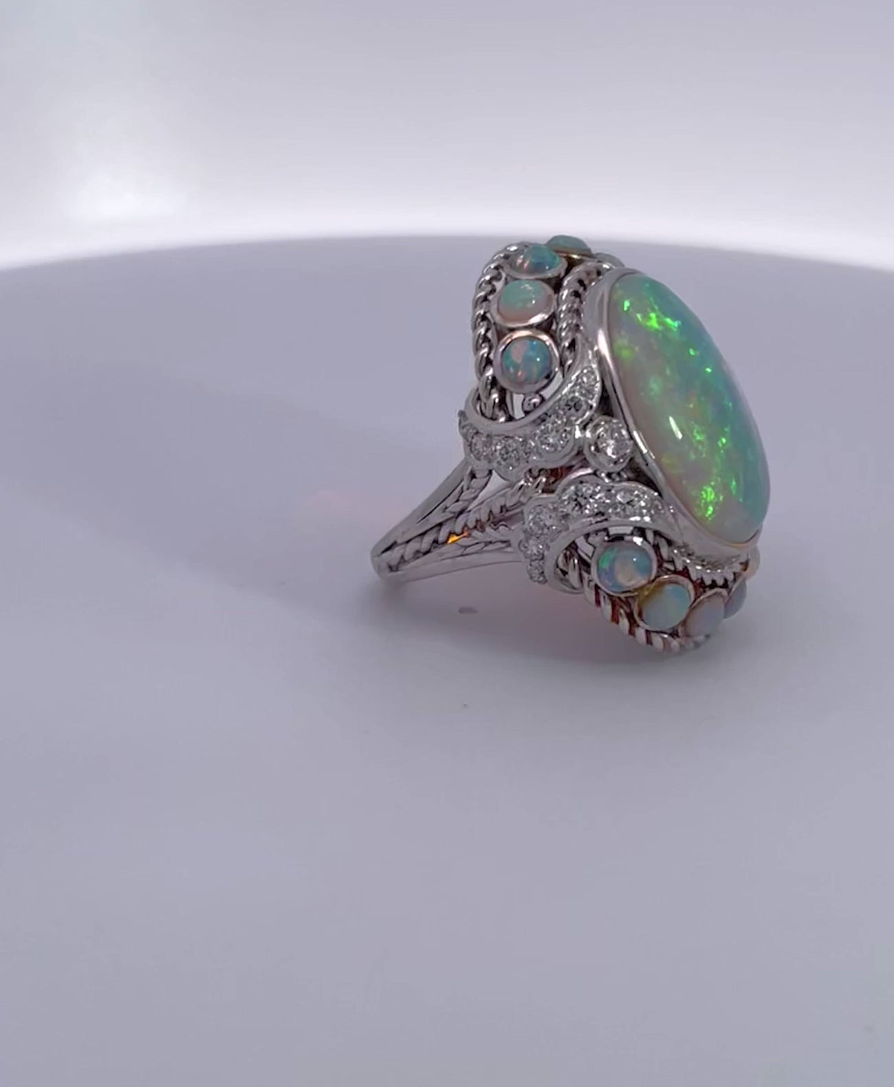 Large Opal Diamond Ring 18K 6.75