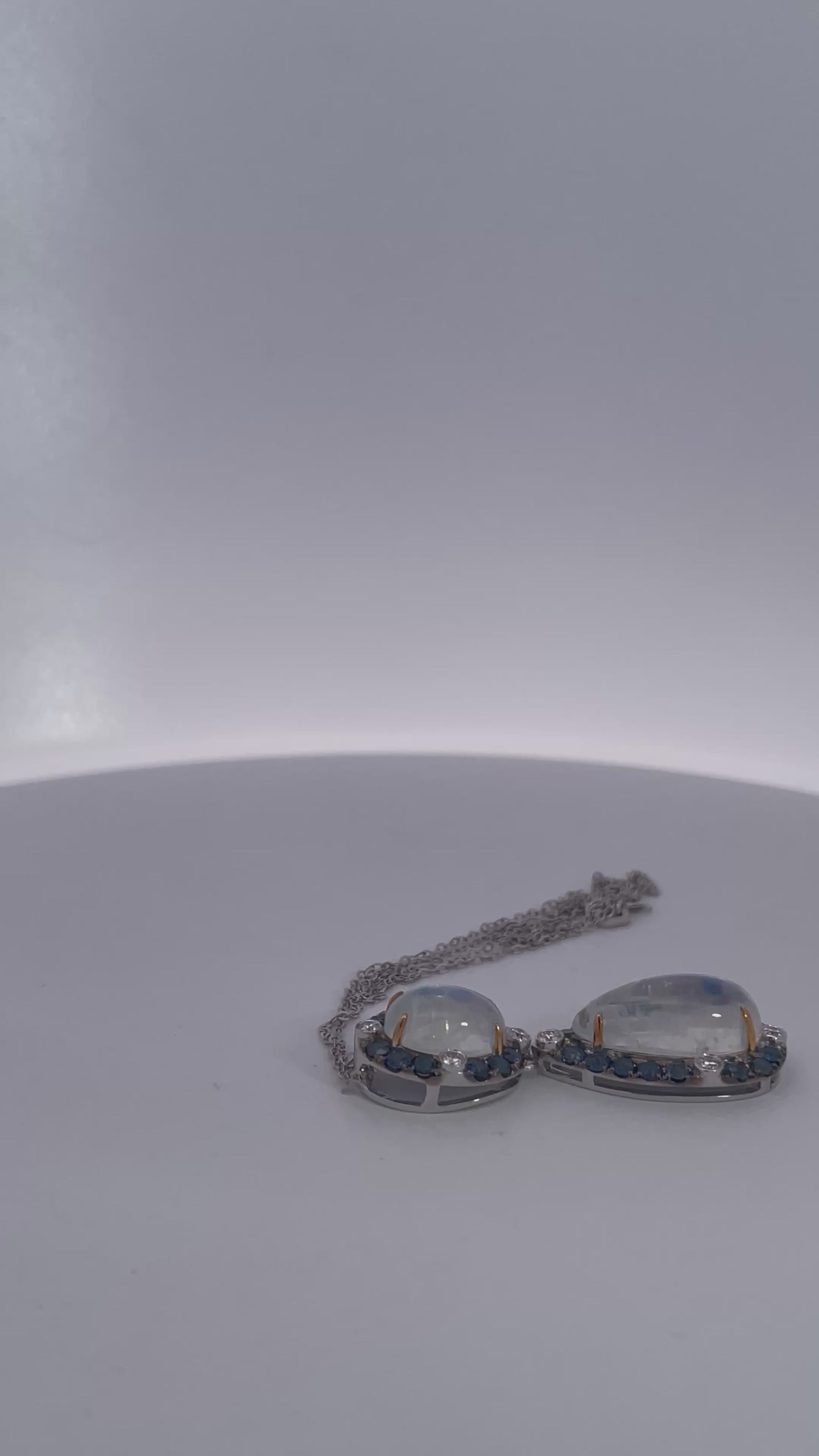 Double Drop Moonstone Pendant w/Diamonds and Sapphires 18K