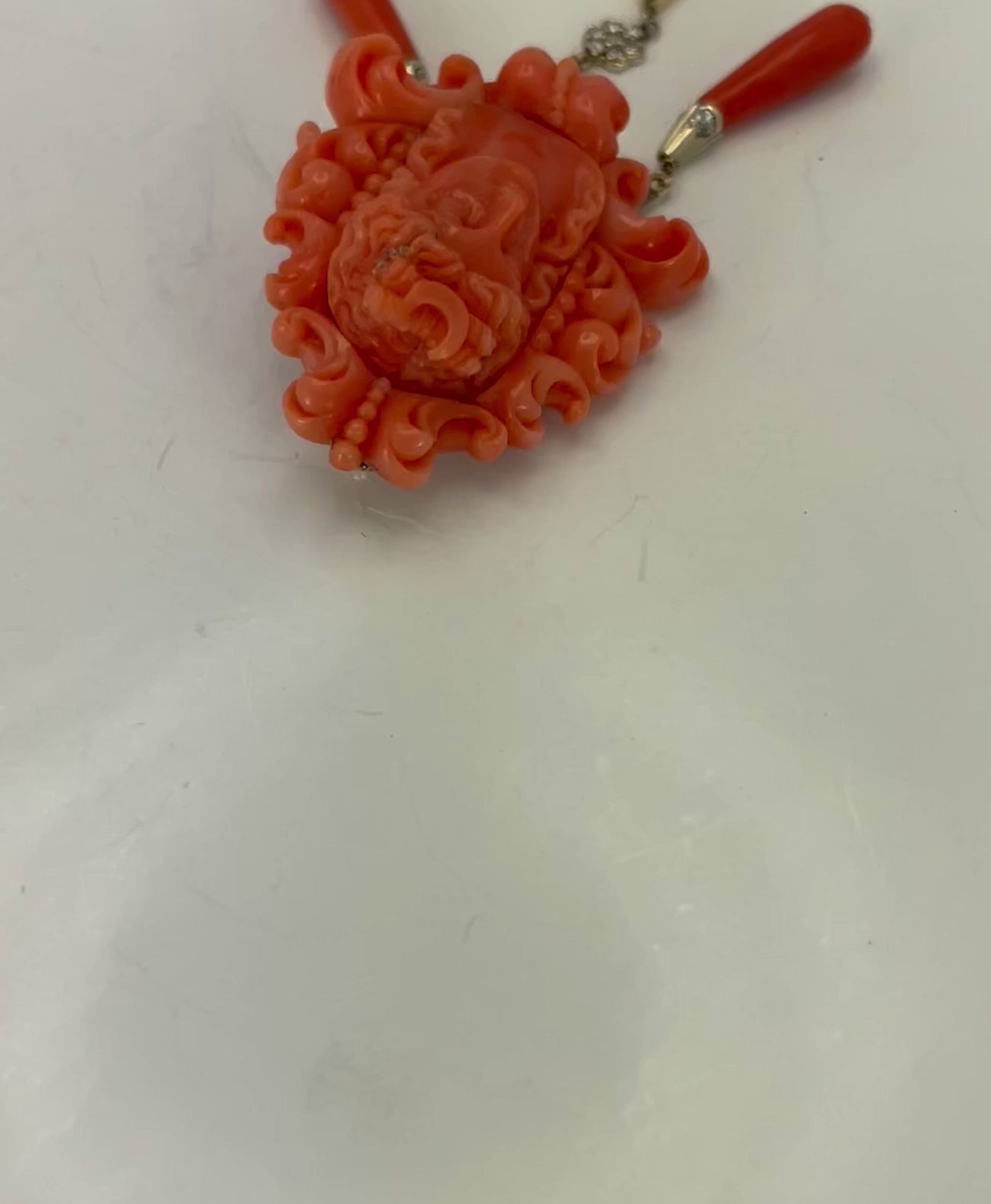 Carved coral pin pendant combo