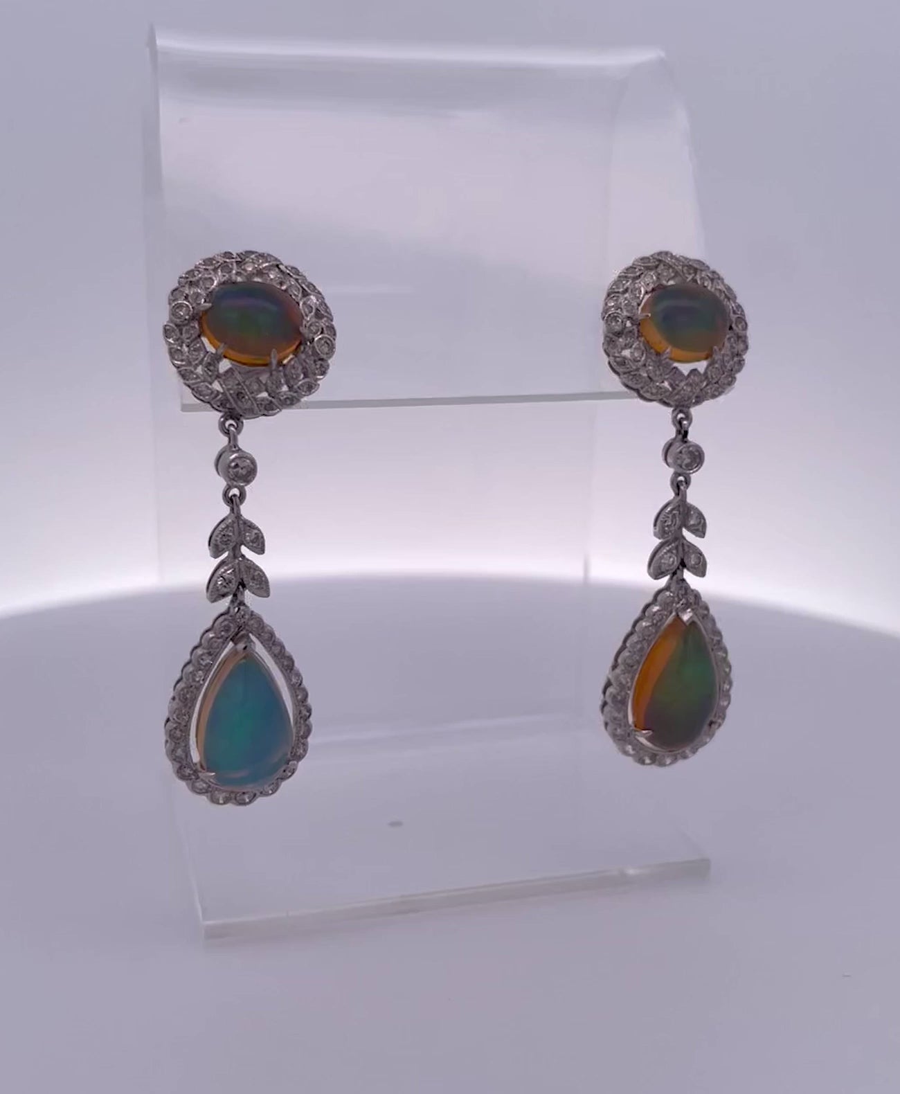 Jelly Opal and Diamond drop earrings