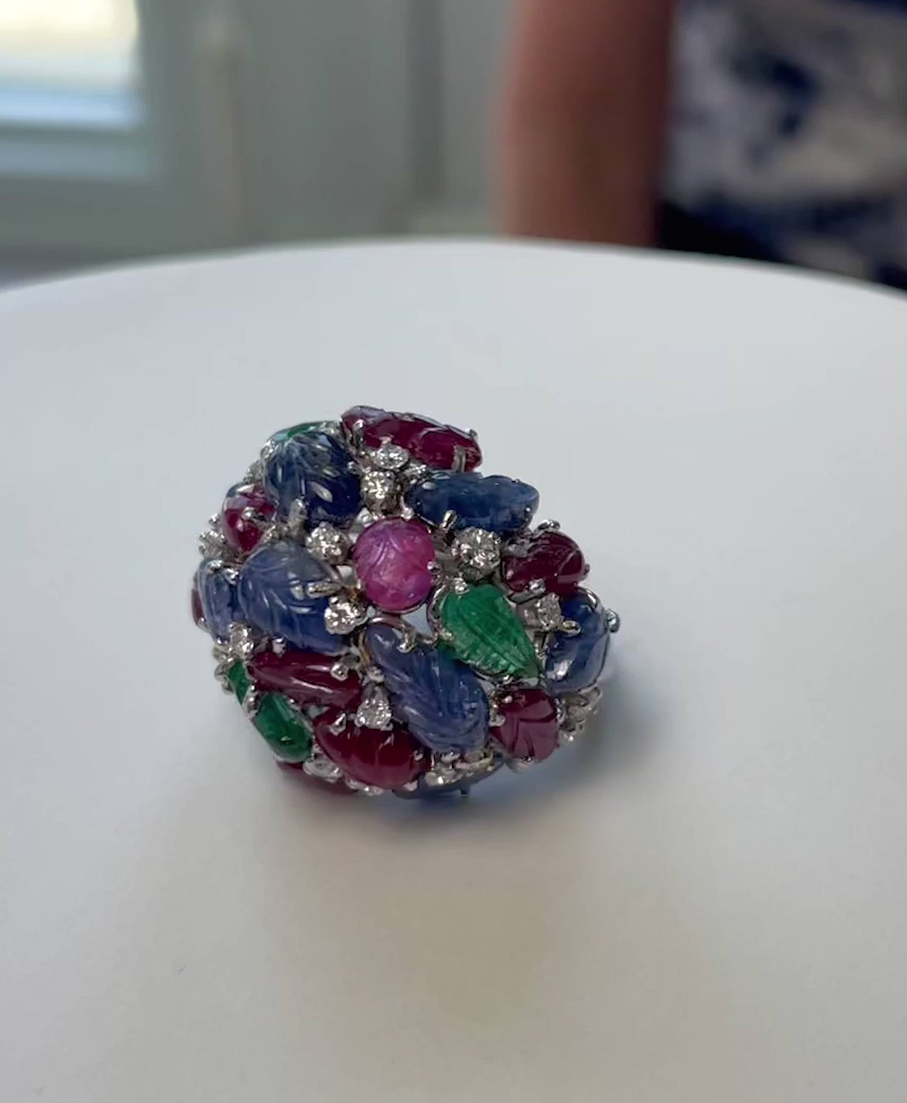 Huge Tutti Frutti 18K Ring, Emeralds, Rubies, Sapphires and Diamonds