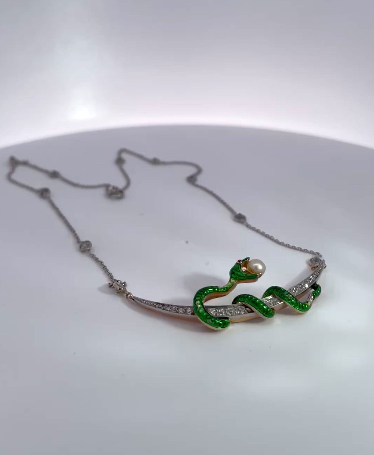Enamel Snake Diamond Necklace