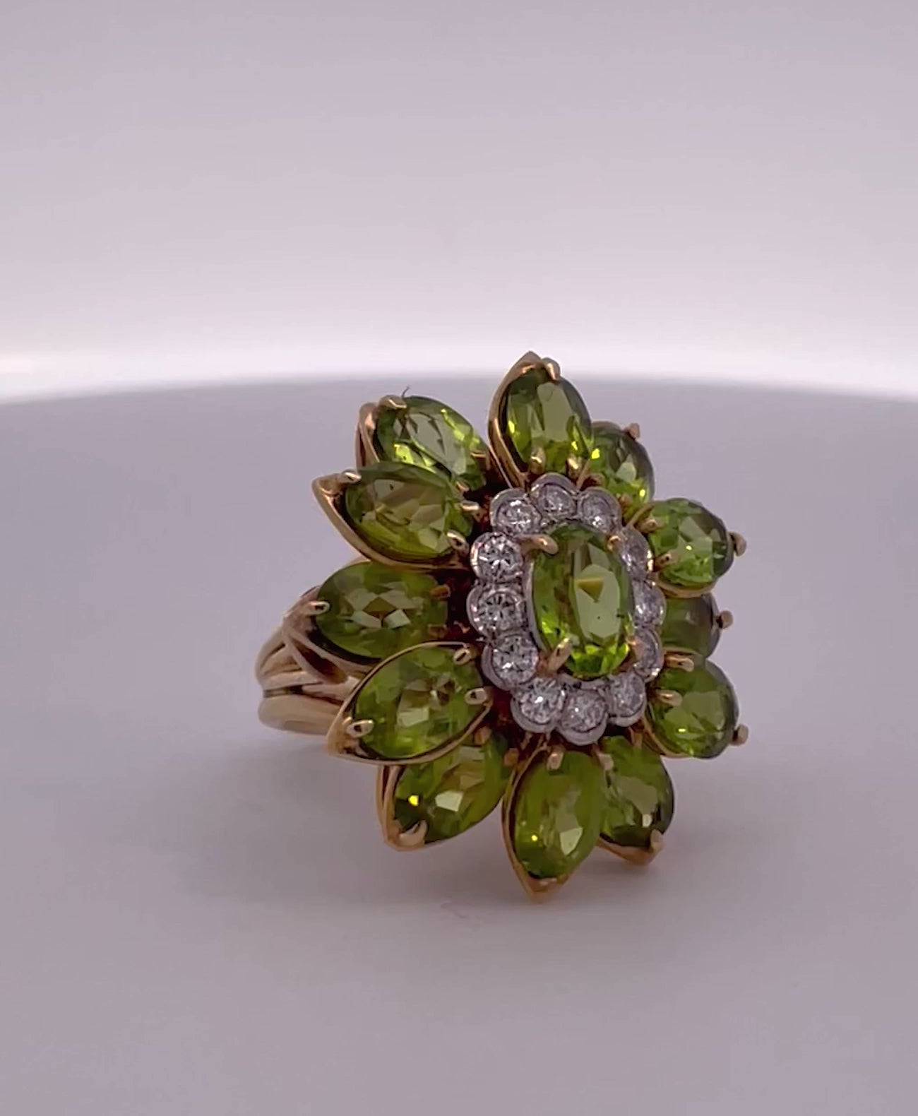 Huge Peridot Diamond Glamour Ring 14K