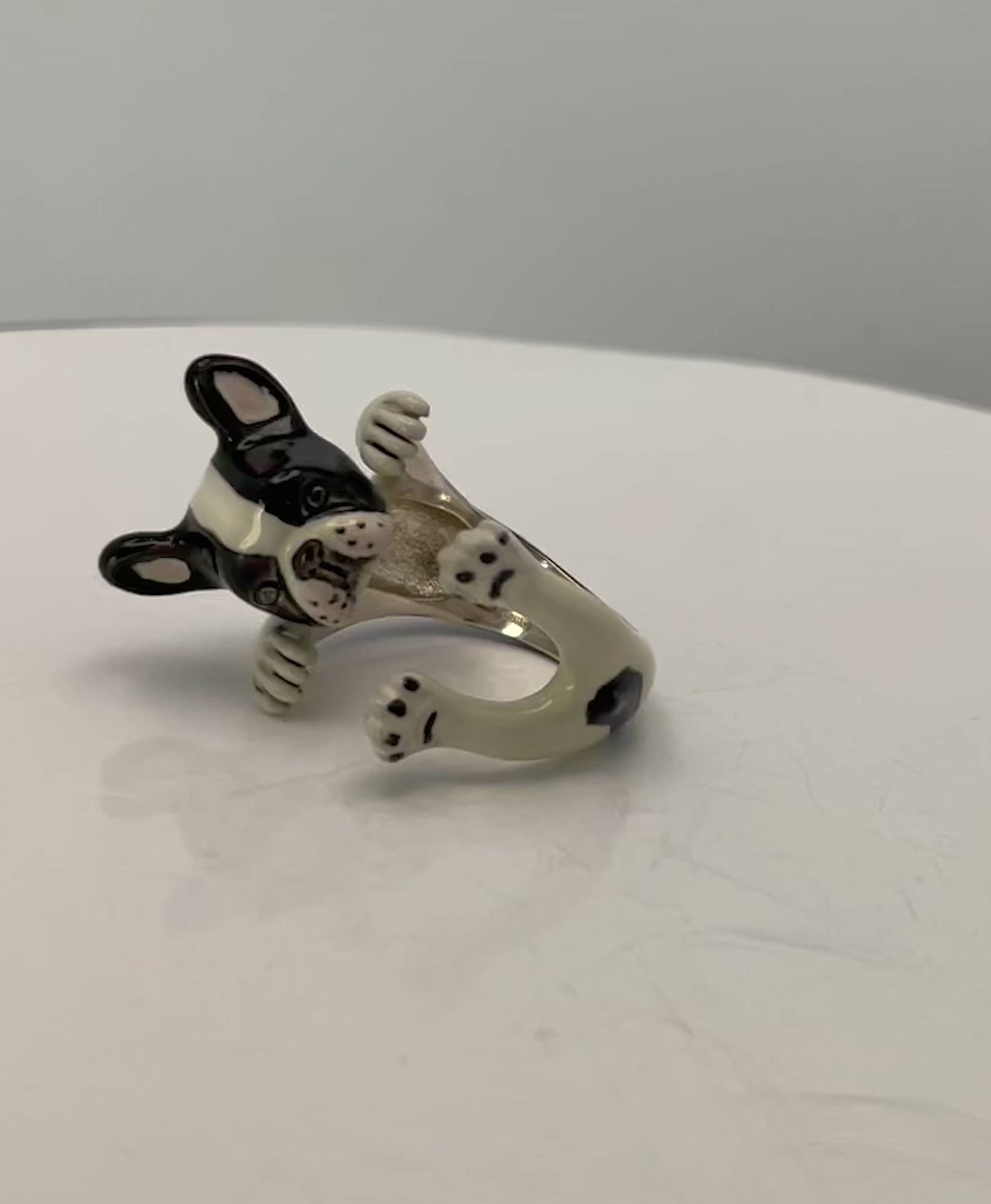 Enamel Silver Boston Terrier Dog