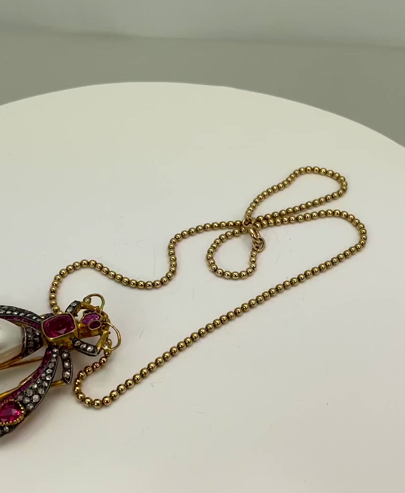 Antique Ruby Pearl Diamond Insect Brooch