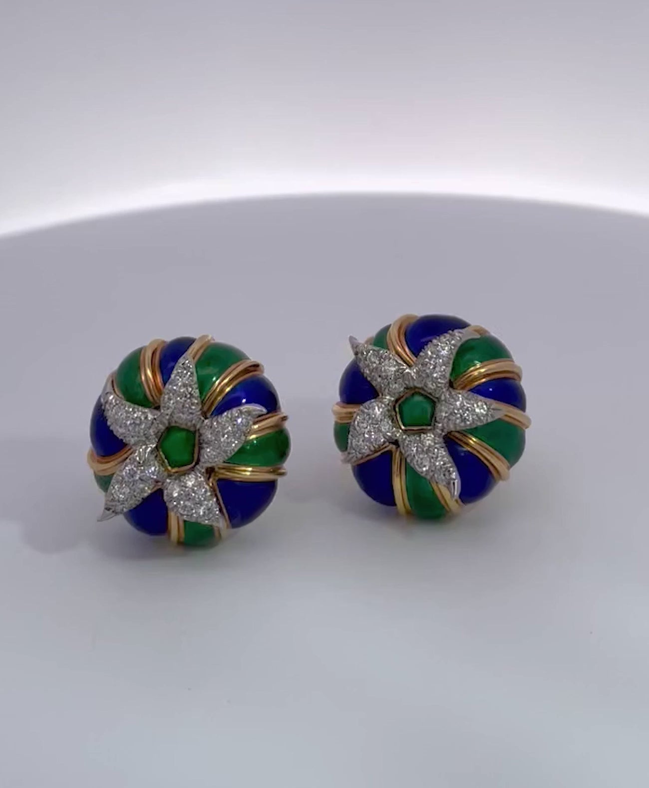 Tiffany 18K diamond enamel earrings