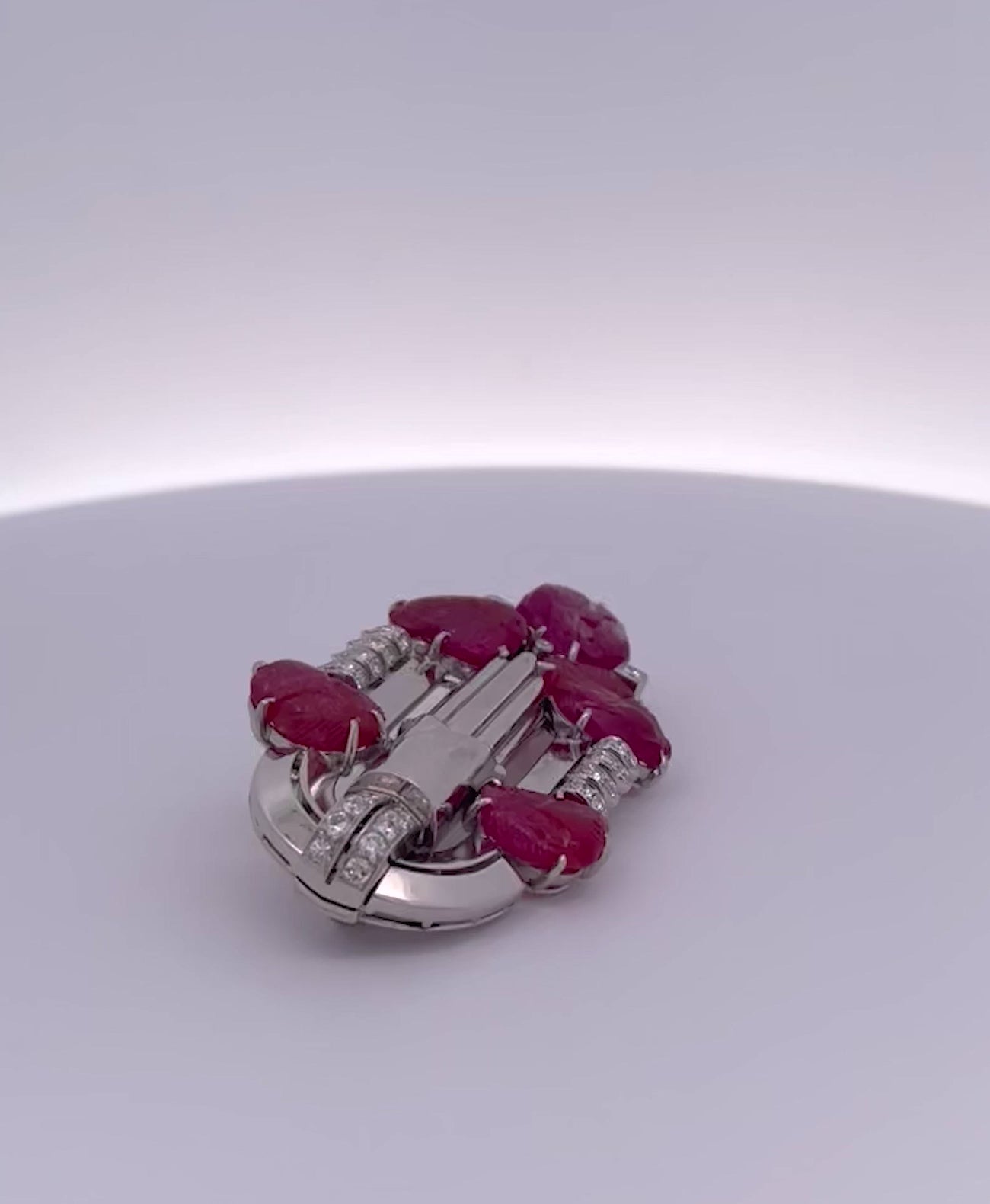 Art Deco Carved Ruby & Diamond Brooch