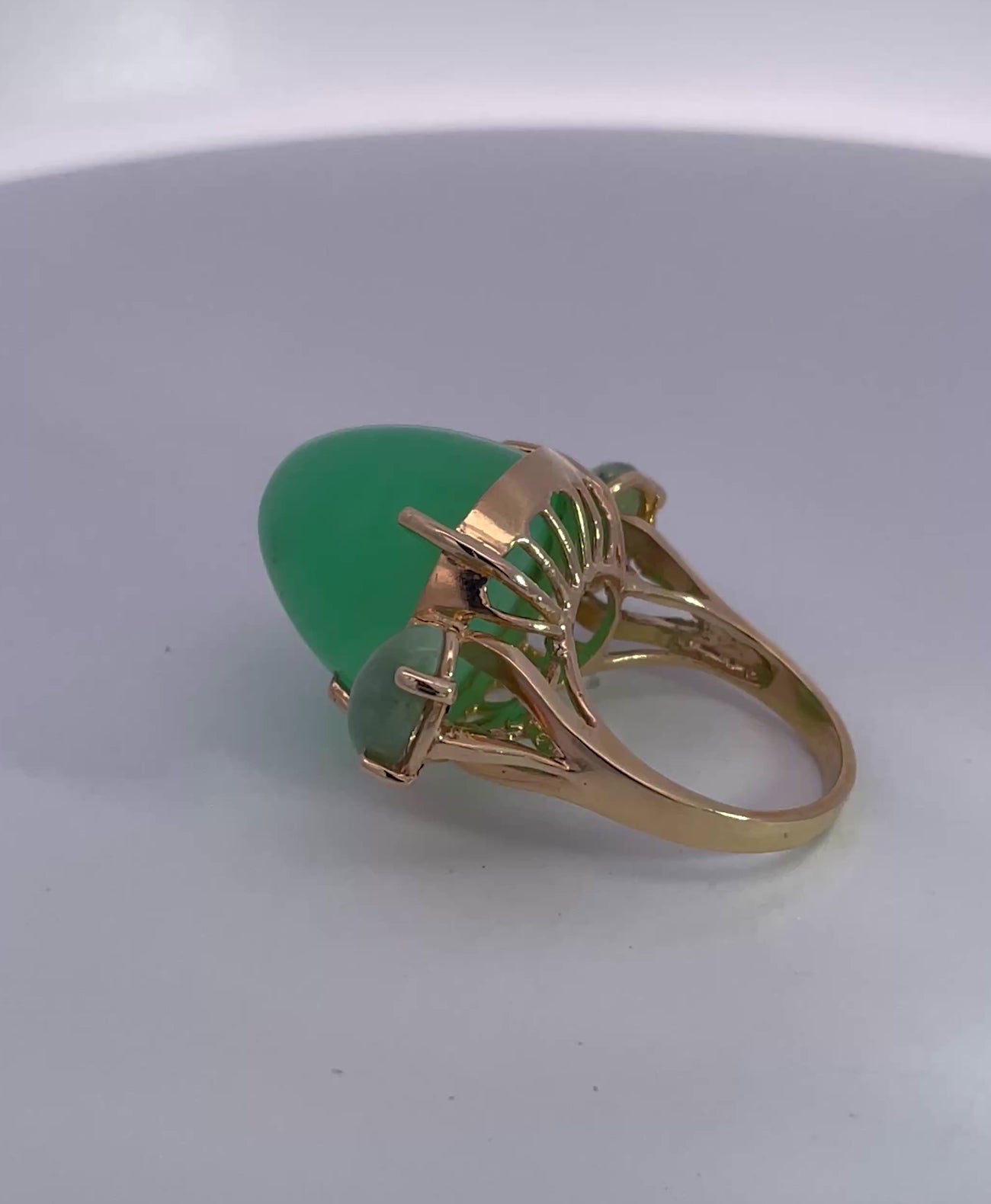 18K Bullet Chrysophase and Jade 3 Stone Ring