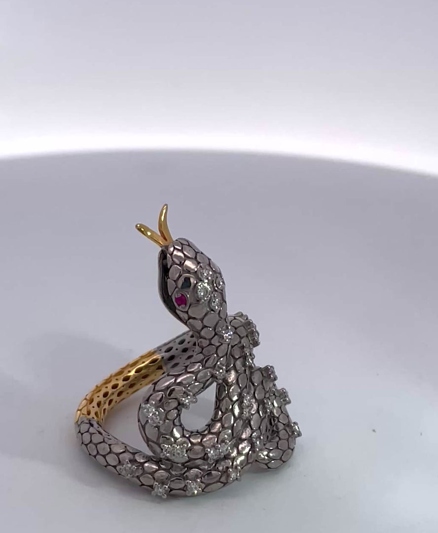 Snake Ring Silver and Gold Diamond Studded