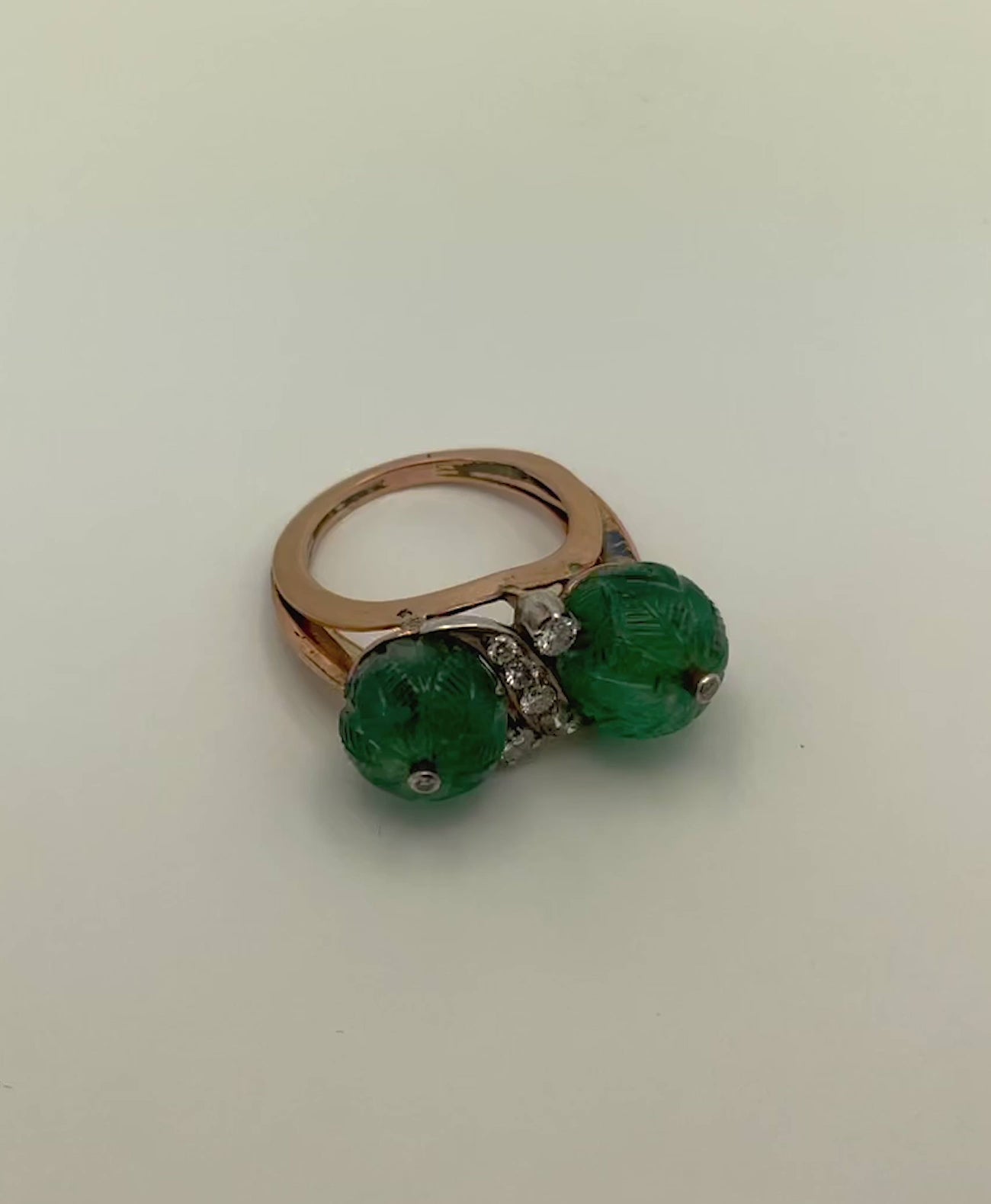 Emerald Double Carved Diamond Ring 