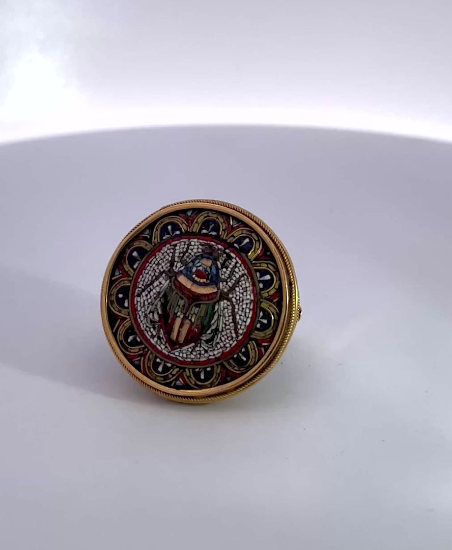 Egyptian Micro Mosaic Scarab Ring 18K