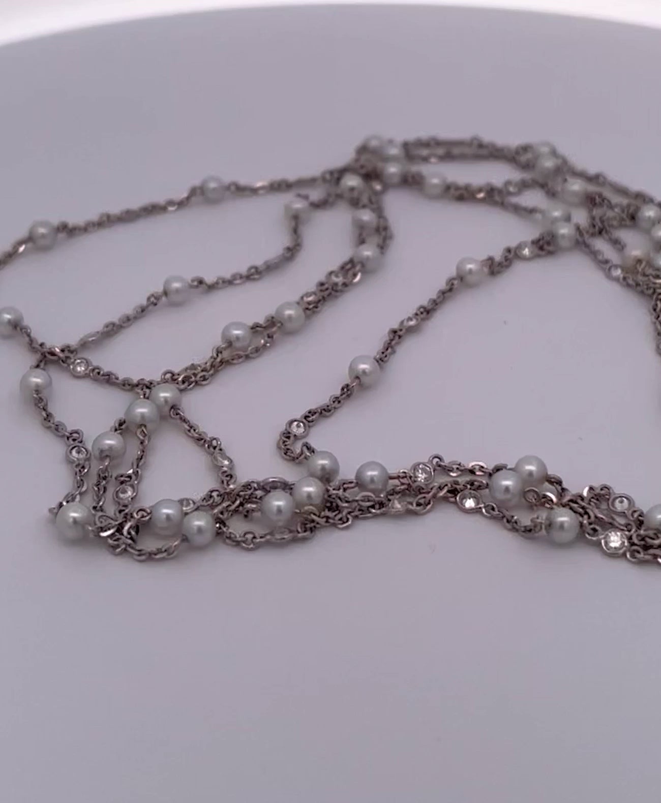 Platinum necklace with seed pearls