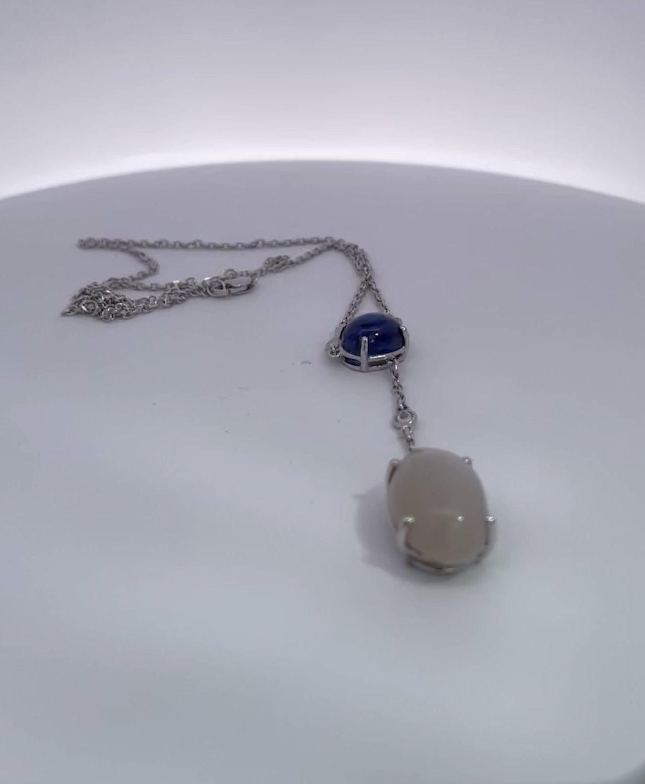 Sapphire Moonstone Diamond Drop Necklace 18K