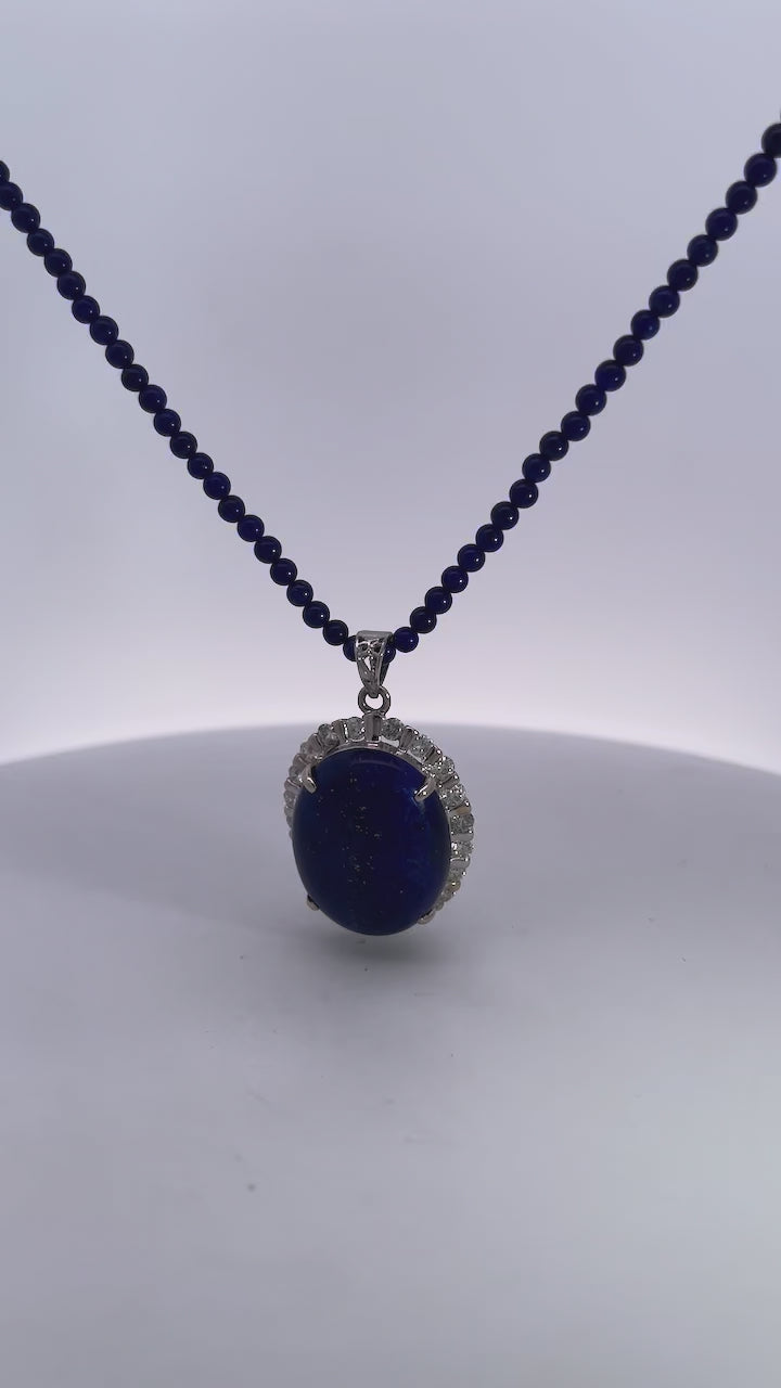 Lapis Lazuli Pendant on Lapis bead chain