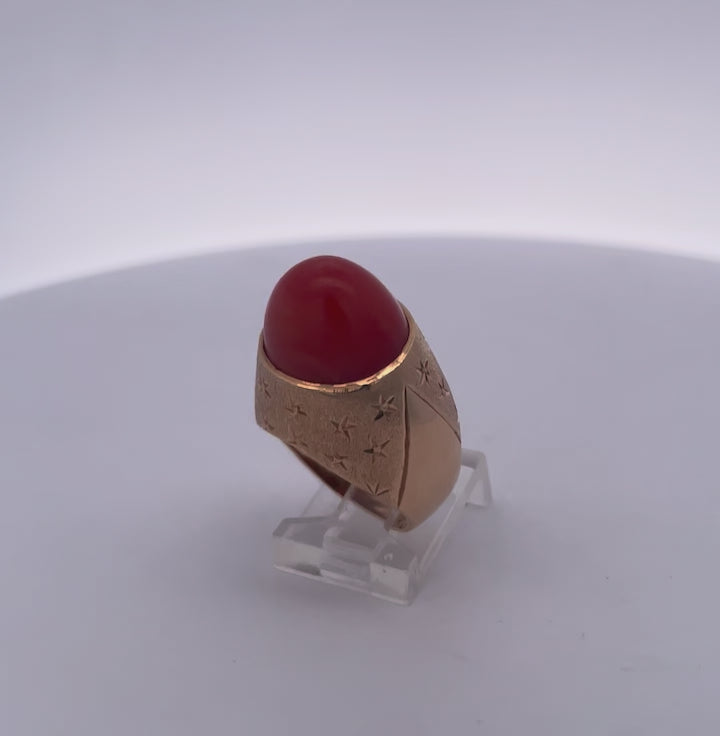 1940s Yellow Gold Mediterranean Coral Cocktail Ring, Unique Design