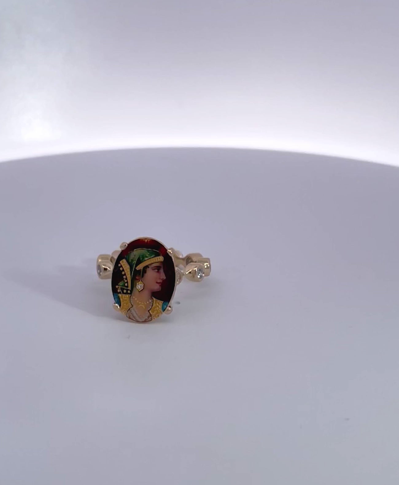 Enamel Faced Portrait of Athena Ring 14K