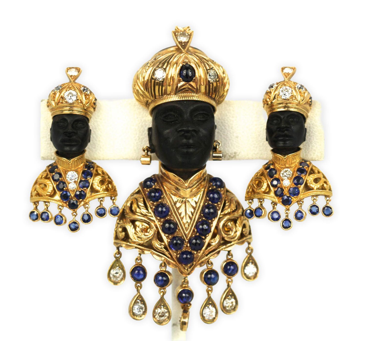 Antique Blackamoor 18K Yellow Gold Brooch And Earrings