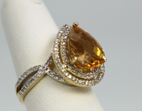 Citrine Pear Ring - Double Diamond Surround - Cris Notti Jewels