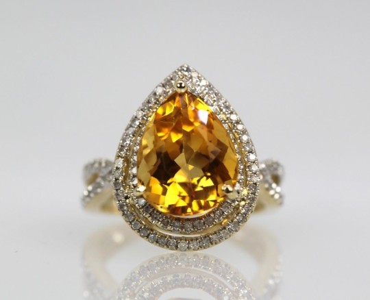 Citrine Pear Ring - Double Diamond Surround - Cris Notti Jewels