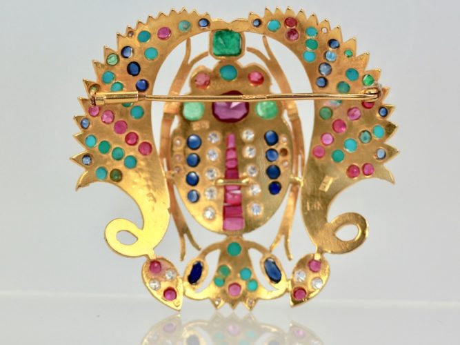 Vintage Estate 10.34 Carat Multi Gem Scarab Brooch/Necklace 18K Yellow Gold-2