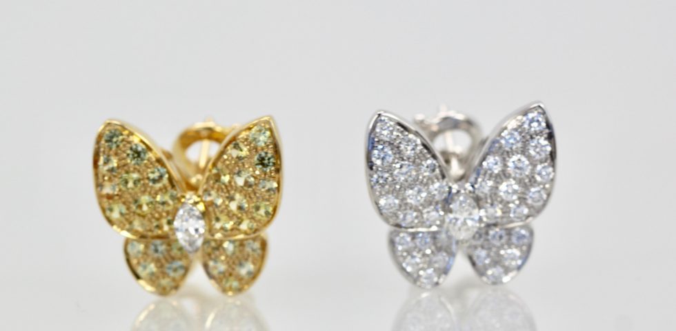 Van Cleef & Arpels White Diamond Yellow Sapphire Butterfly Earrings - set