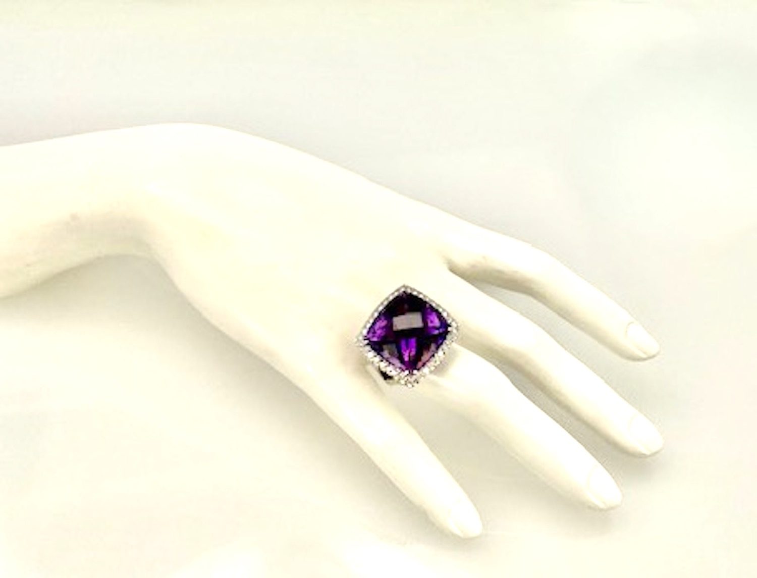 Huge Amethyst Ring 25 Carats w/ Diamond Border