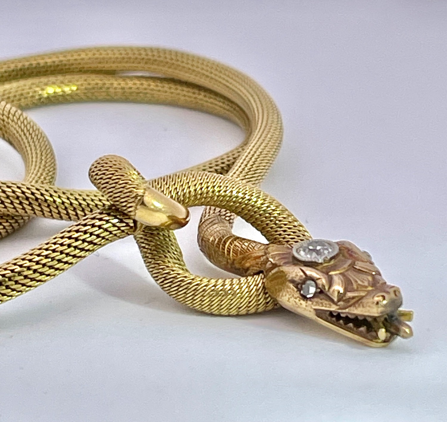 18K Diamond Head Snake Necklace circa 1900