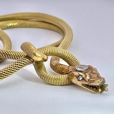 18K Diamond Head Snake Necklace circa 1900