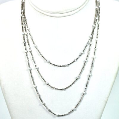 Seed Pearl Diamond Platinum 52″ long Necklace