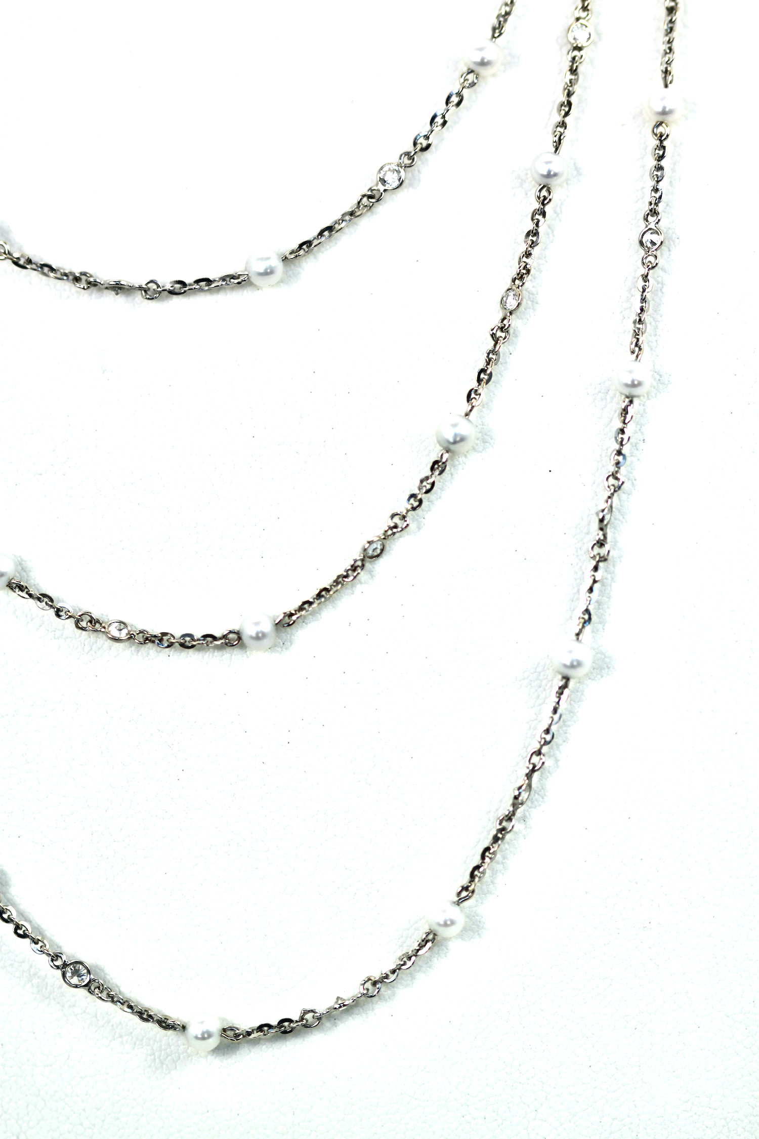 Seed Pearl Diamond Platinum 52″ long Necklace