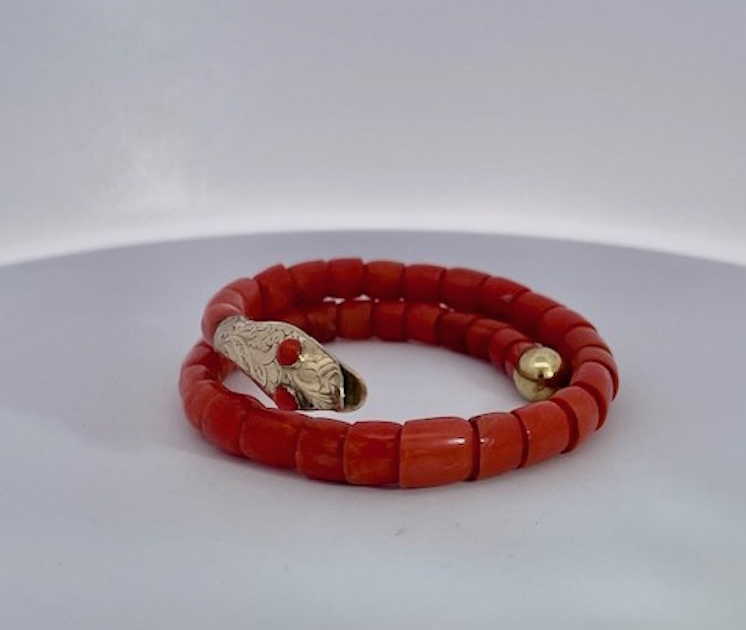 Coral Snake Bracelet Single Row Beads 9K Yellow Gold