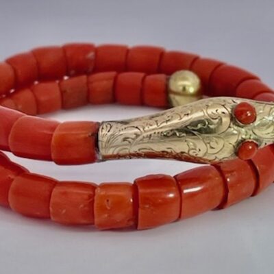 Coral Snake Bracelet Single Row Beads 9K Yellow Gold