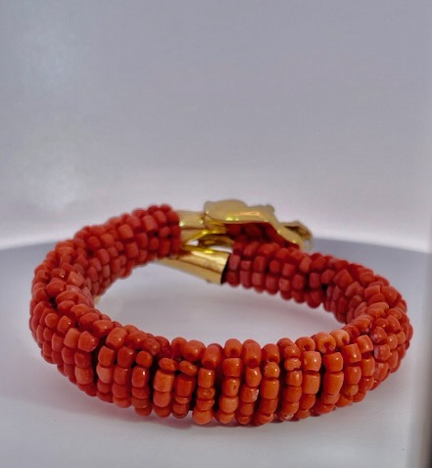 Coral Beaded Snake Bracelet 9K